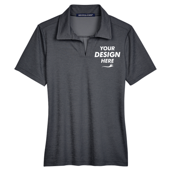 Devon & Jones Women's CrownLux Performance Address Melange Polo, Black Melange, Front view, Mockup
