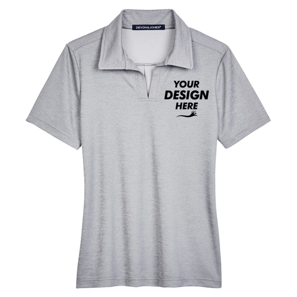 Devon & Jones Women's CrownLux Performance® Address Melange Polo, Grey Heather, Front view, Mockup