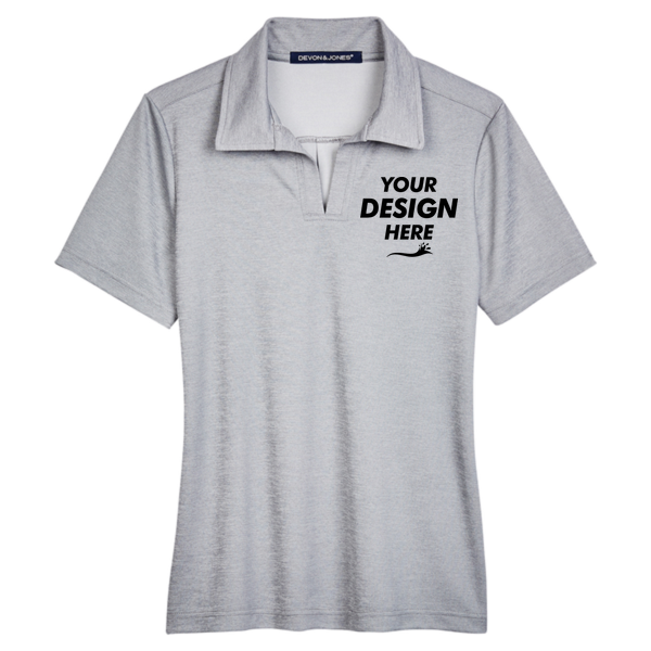 Devon & Jones Women's CrownLux Performance Address Melange Polo, Grey Melange, Front view, Mockup