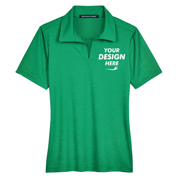 Devon & Jones Women's CrownLux Performance® Address Melange Polo, Kelly Green Heather, Front view, Mockup