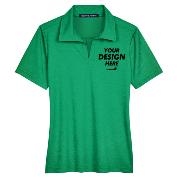 Devon & Jones Women's CrownLux Performance Address Melange Polo, Kelly Green Melange, Front view, Mockup