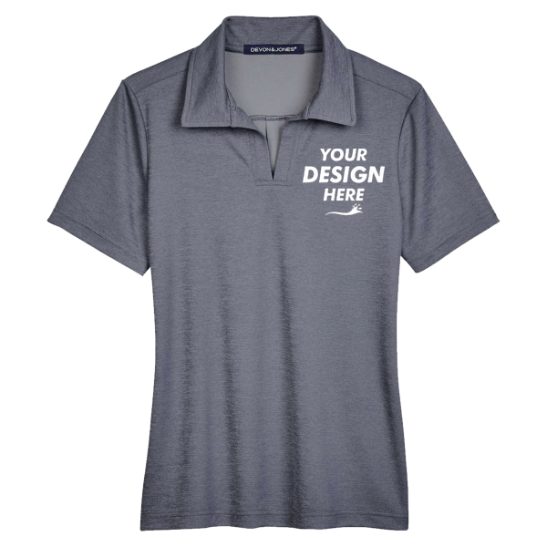 Devon & Jones Women's CrownLux Performance® Address Melange Polo, Navy Heather, Front view, Mockup