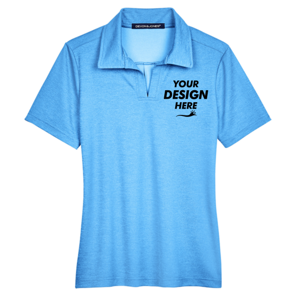 Devon & Jones Women's CrownLux Performance Address Melange Polo, Ocean Blue Melange, Front view, Mockup