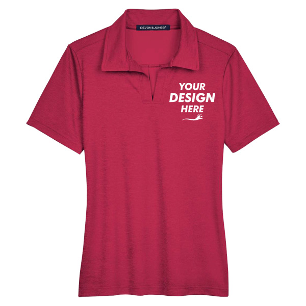 Devon & Jones Women's CrownLux Performance® Address Melange Polo, Red Heather, Front view, Mockup