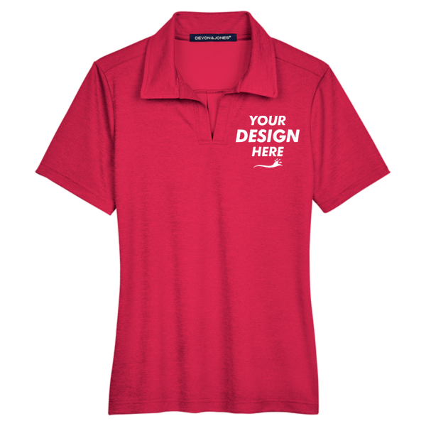 Devon & Jones Women's CrownLux Performance Address Melange Polo, Red Melange, Front view, Mockup