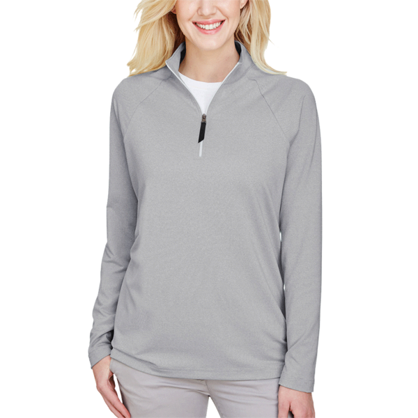 Devon & Jones Women's CrownLux Performance® Clubhouse Micro-Stripe Quarter-Zip Pullover, Black, Front view