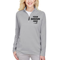Devon & Jones Women's CrownLux Performance® Clubhouse Micro-Stripe Quarter-Zip Pullover, Black, Front view, Mockup