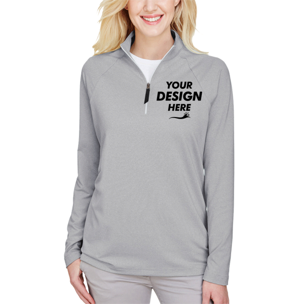 Devon & Jones Women's CrownLux Performance® Clubhouse Micro-Stripe Quarter-Zip Pullover, Black, Front view, Mockup