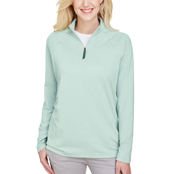 Devon & Jones Women's CrownLux Performance® Clubhouse Micro-Stripe Quarter-Zip Pullover, Kelly Green, Front view