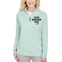 Devon & Jones Women's CrownLux Performance® Clubhouse Micro-Stripe Quarter-Zip Pullover, Kelly Green, Front view, Mockup