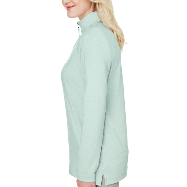Devon & Jones Women's CrownLux Performance® Clubhouse Micro-Stripe Quarter-Zip Pullover, Kelly Green, Left Sleeve view