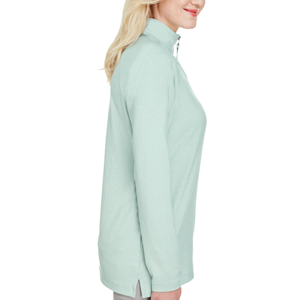 Devon & Jones Women's CrownLux Performance® Clubhouse Micro-Stripe Quarter-Zip Pullover, Kelly Green, Right Sleeve view