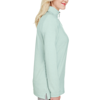 Devon & Jones Women's CrownLux Performance® Clubhouse Micro-Stripe Quarter-Zip Pullover, Kelly Green, Right Sleeve view