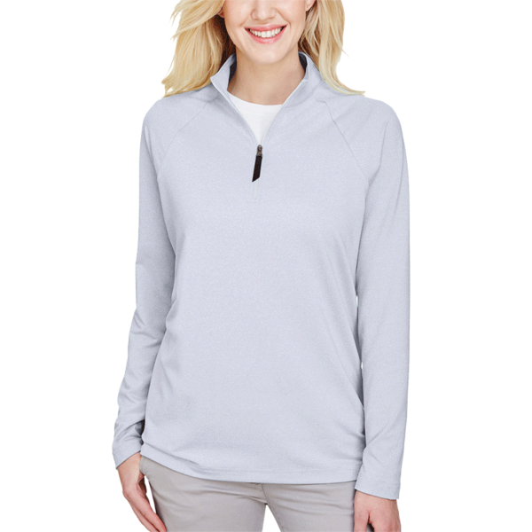 Devon & Jones Women's CrownLux Performance® Clubhouse Micro-Stripe Quarter-Zip Pullover, Navy, Front view
