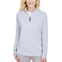 Devon & Jones Women's CrownLux Performance® Clubhouse Micro-Stripe Quarter-Zip Pullover, Navy, Front view
