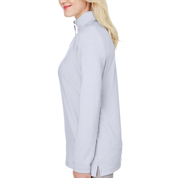 Devon & Jones Women's CrownLux Performance® Clubhouse Micro-Stripe Quarter-Zip Pullover, Navy, Left Sleeve view