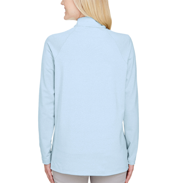 Devon & Jones Women's CrownLux Performance® Clubhouse Micro-Stripe Quarter-Zip Pullover, Ocean Blue, Back view