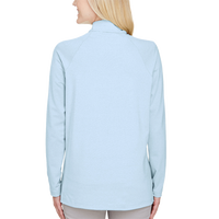 Devon & Jones Women's CrownLux Performance® Clubhouse Micro-Stripe Quarter-Zip Pullover, Ocean Blue, Back view