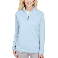 Devon & Jones Women's CrownLux Performance® Clubhouse Micro-Stripe Quarter-Zip Pullover, Ocean Blue, Front view