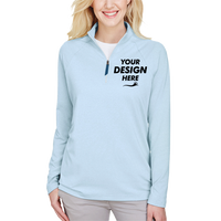Devon & Jones Women's CrownLux Performance® Clubhouse Micro-Stripe Quarter-Zip Pullover, Ocean Blue, Front view, Mockup