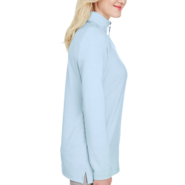 Devon & Jones Women's CrownLux Performance® Clubhouse Micro-Stripe Quarter-Zip Pullover, Ocean Blue, Right Sleeve view