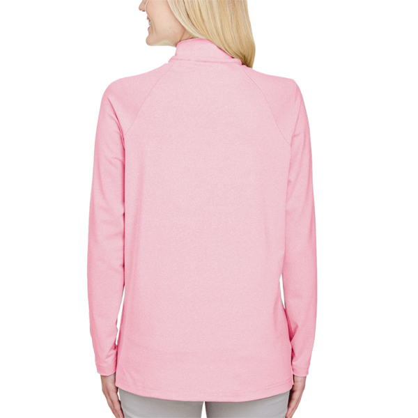 Devon & Jones Women's CrownLux Performance® Clubhouse Micro-Stripe Quarter-Zip Pullover, Red, Back view