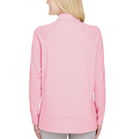 Devon & Jones Women's CrownLux Performance® Clubhouse Micro-Stripe Quarter-Zip Pullover, Red, Back view