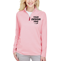 Devon & Jones Women's CrownLux Performance® Clubhouse Micro-Stripe Quarter-Zip Pullover, Red, Front view, Mockup