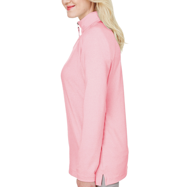 Devon & Jones Women's CrownLux Performance® Clubhouse Micro-Stripe Quarter-Zip Pullover, Red, Left Sleeve view