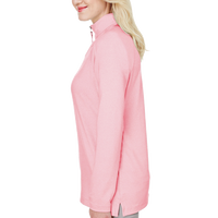 Devon & Jones Women's CrownLux Performance® Clubhouse Micro-Stripe Quarter-Zip Pullover, Red, Left Sleeve view