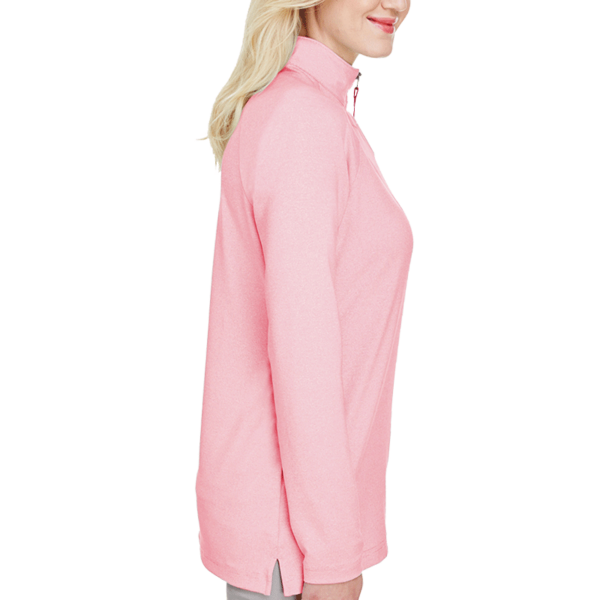 Devon & Jones Women's CrownLux Performance® Clubhouse Micro-Stripe Quarter-Zip Pullover, Red, Right Sleeve view