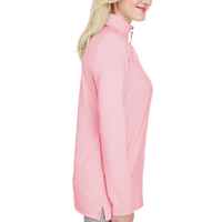 Devon & Jones Women's CrownLux Performance® Clubhouse Micro-Stripe Quarter-Zip Pullover, Red, Right Sleeve view