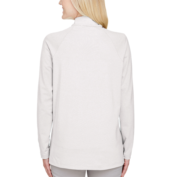Devon & Jones Women's CrownLux Performance® Clubhouse Micro-Stripe Quarter-Zip Pullover, Silver, Back view