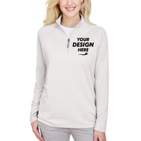 Devon & Jones Women's CrownLux Performance® Clubhouse Micro-Stripe Quarter-Zip Pullover, Silver, Front view, Mockup