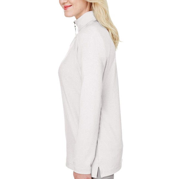 Devon & Jones Women's CrownLux Performance® Clubhouse Micro-Stripe Quarter-Zip Pullover, Silver, Left Sleeve view