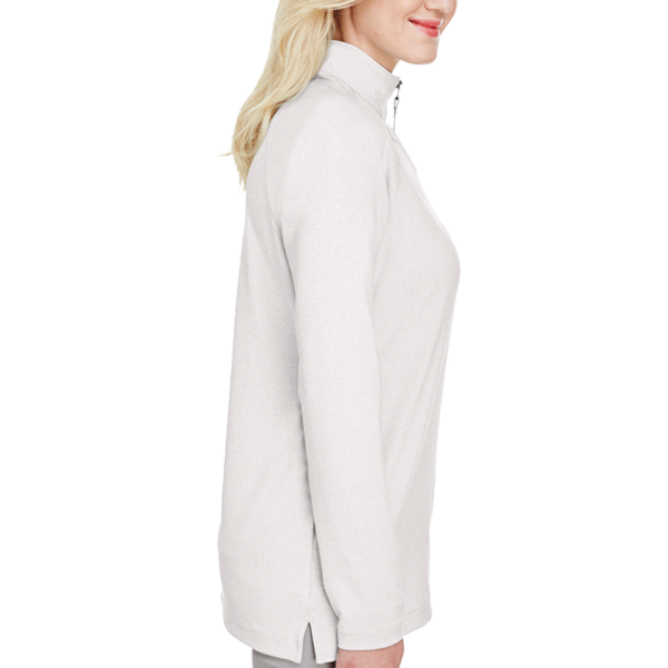 Devon & Jones Women's CrownLux Performance® Clubhouse Micro-Stripe Quarter-Zip Pullover, Silver, Right Sleeve view