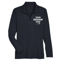 Devon & Jones Women's CrownLux Performance® Plaited Long Sleeve Polo, Black, Front view, Mockup