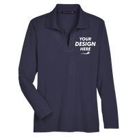 Devon & Jones Women's CrownLux Performance® Plaited Long Sleeve Polo, Navy, Front view, Mockup