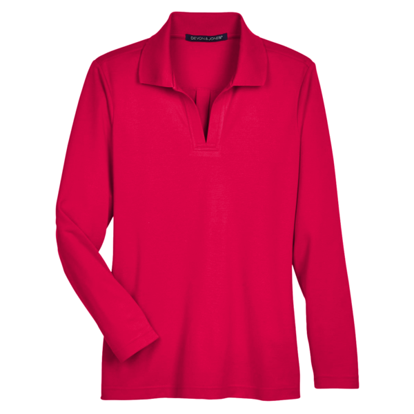 Devon & Jones Women's CrownLux Performance® Plaited Long Sleeve Polo, Red, Front view