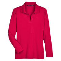Devon & Jones Women's CrownLux Performance® Plaited Long Sleeve Polo, Red, Front view