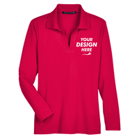 Devon & Jones Women's CrownLux Performance® Plaited Long Sleeve Polo, Red, Front view, Mockup