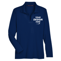 Devon & Jones Women's CrownLux Performance® Plaited Long Sleeve Polo, True Royal, Front view, Mockup