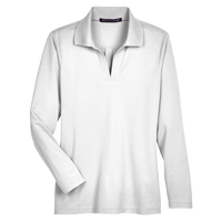 Devon & Jones Women's CrownLux Performance® Plaited Long Sleeve Polo, White, Front view