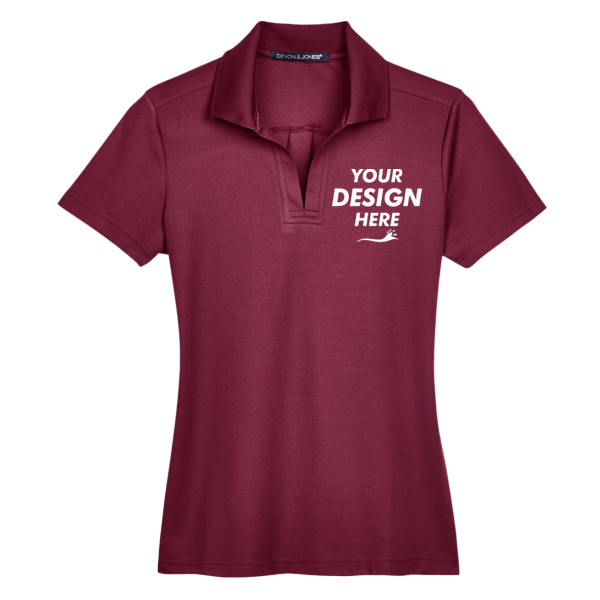 Devon & Jones Women's CrownLux Performance® Plaited Polo, Burgundy, Front view, Mockup