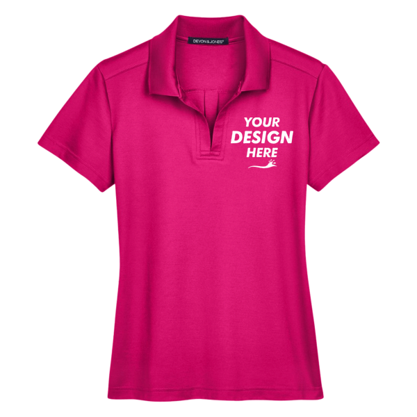 Devon & Jones Women's CrownLux Performance® Plaited Polo, Crown Raspberry, Front view, Mockup