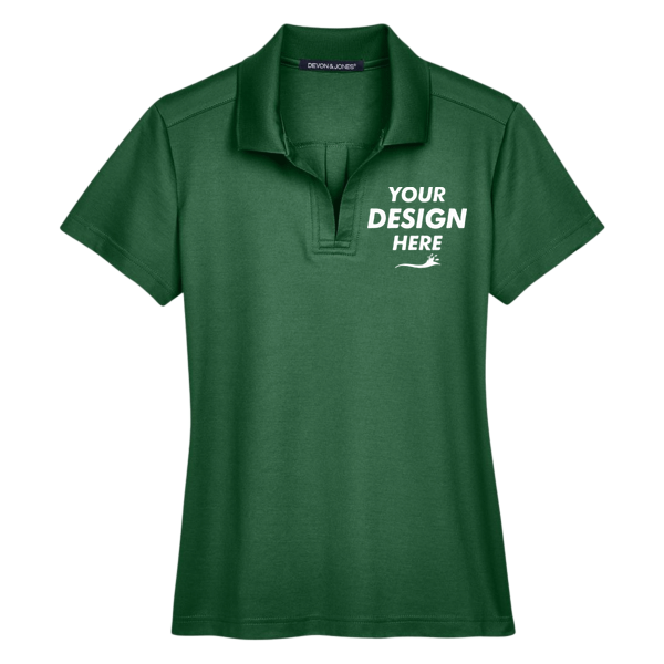 Devon & Jones Women's CrownLux Performance® Plaited Polo, Forest, Front view, Mockup