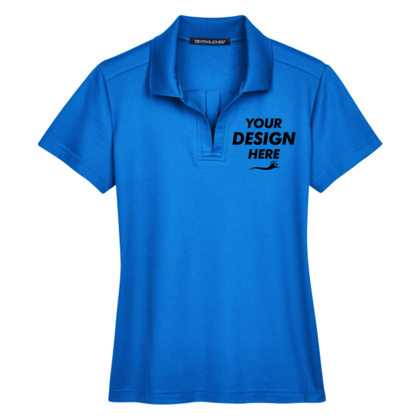 Devon & Jones Women's CrownLux Performance® Plaited Polo, French Blue, Front view, Mockup
