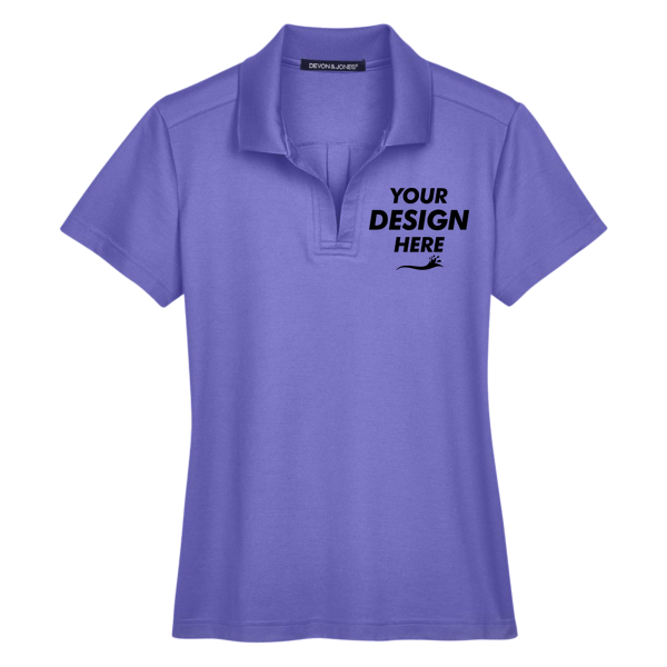 Devon & Jones Women's CrownLux Performance® Plaited Polo, Grape, Front view, Mockup