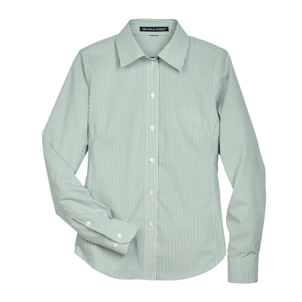 Devon & Jones Women's Crown Collection® Banker Stripe Woven Dress Shirt, Dill, Front view
