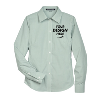 Devon & Jones Women's Crown Collection® Banker Stripe Woven Dress Shirt, Dill, Front view, Mockup